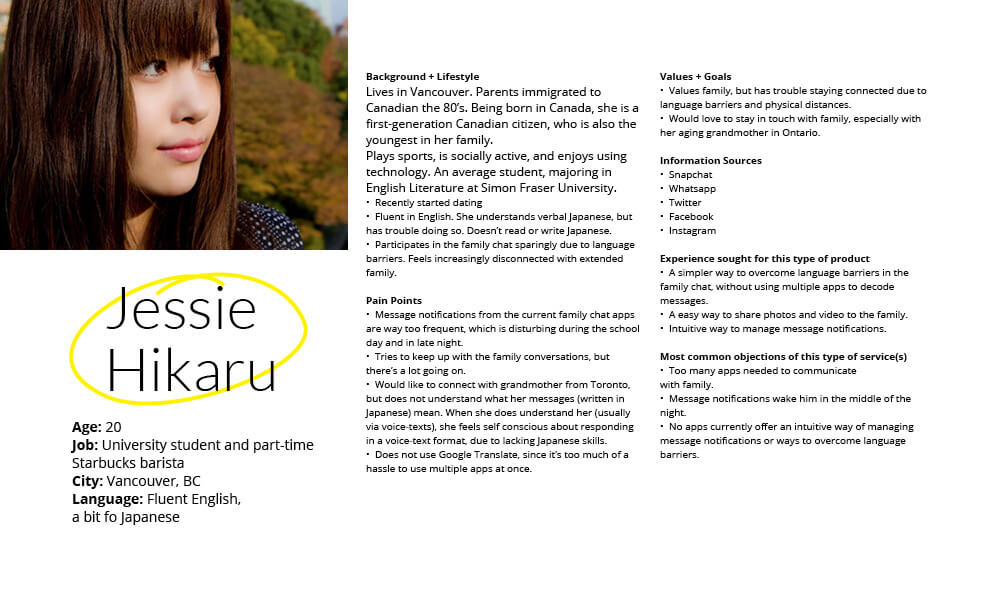 User persona for Jessie Hikaru