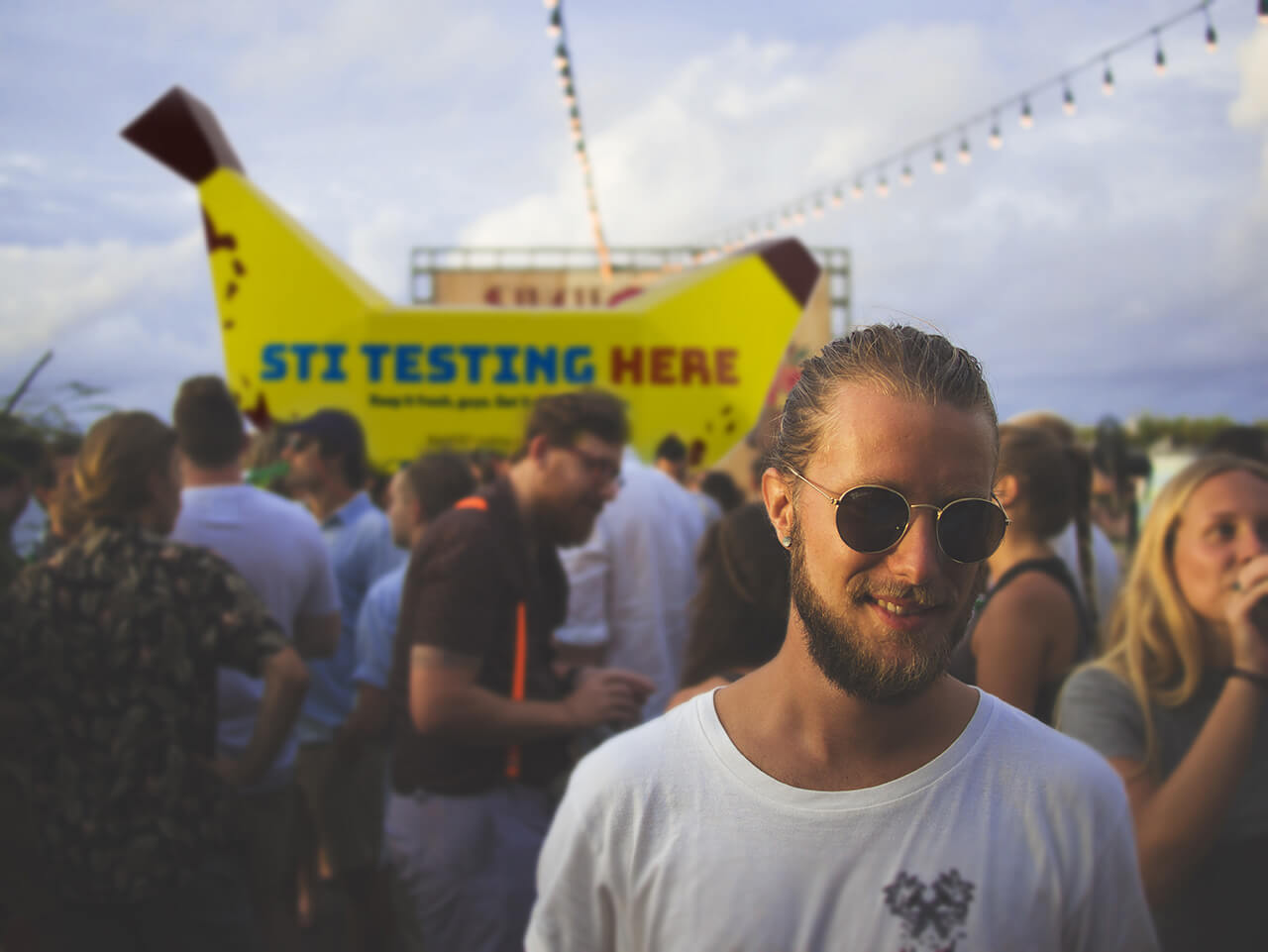 Mockup of STI testing popup tent in music festival